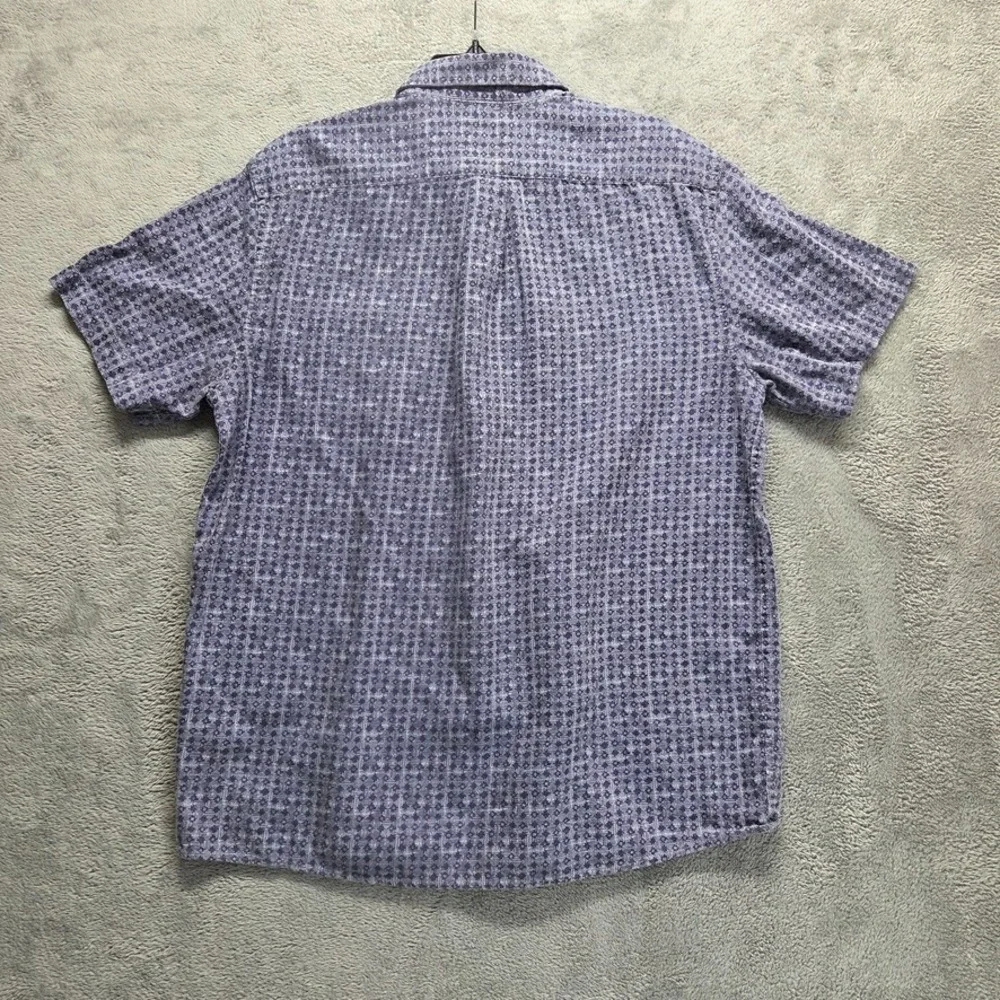 ROWM Shirt Mens Large Blue Button Down Short Sleeve Geometric Beach Vacation